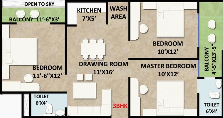 Floor Plan, ambesten-twin-county 2 Bedroom 950 Sq.Ft. Apartment In Sector 1 Greater Noida Greater Noida 8984195