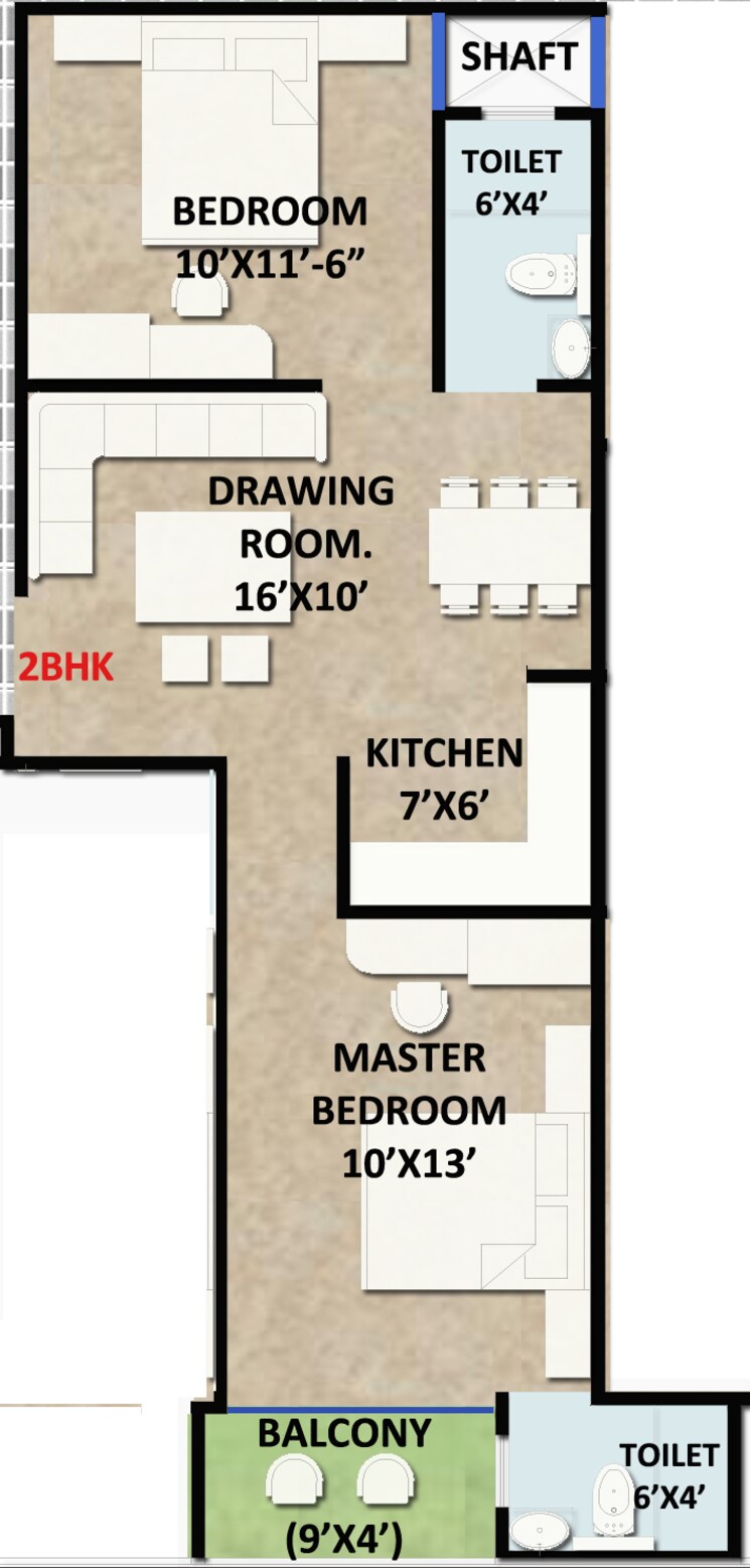 Floor Plan, ambesten-twin-county 2 Bedroom 950 Sq.Ft. Apartment In Sector 1 Greater Noida Greater Noida 8984195