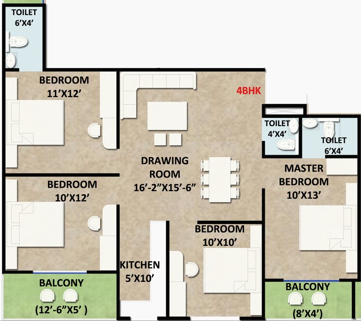 Floor Plan, ambesten-twin-county 2 Bedroom 950 Sq.Ft. Apartment In Sector 1 Greater Noida Greater Noida 8984195