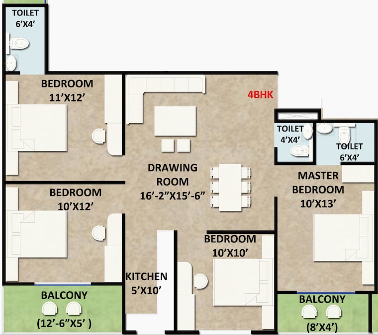Floor Plan, ambesten-twin-county 2 Bedroom 950 Sq.Ft. Apartment In Sector 1 Greater Noida Greater Noida 8984195