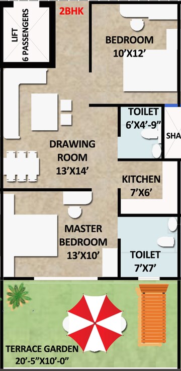 Floor Plan in 2 BHK Apartment at Ambesten Twin County, Sector 1 Greater Noida – for Sale