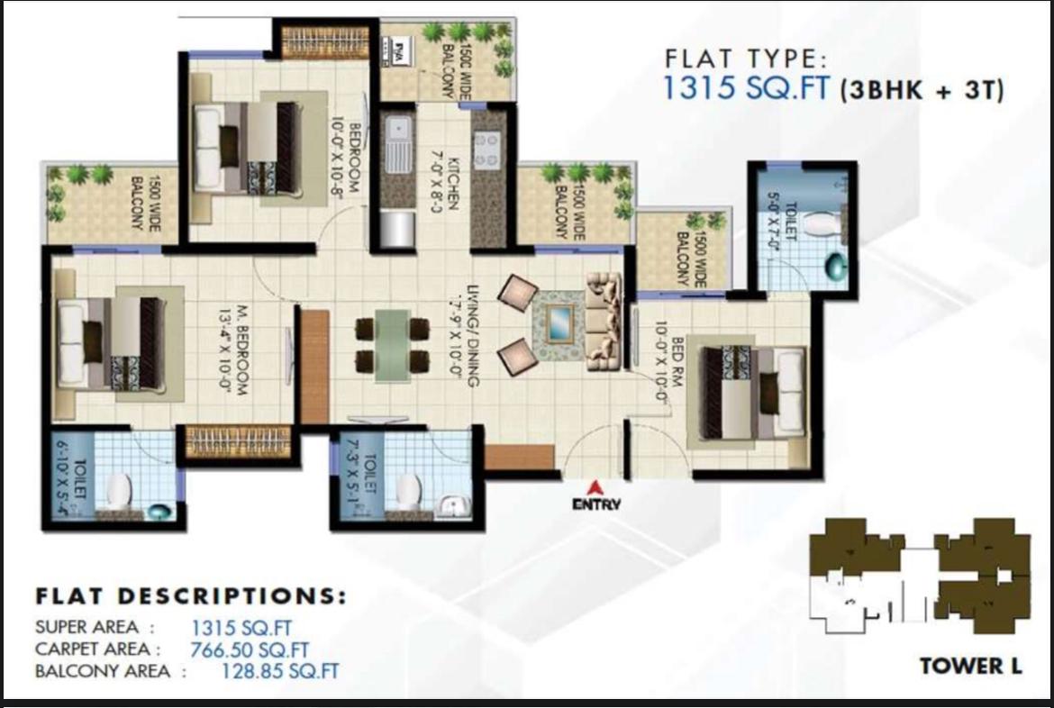 3 BHK 1315 Sq.Ft. Apartment in Patel Neotown