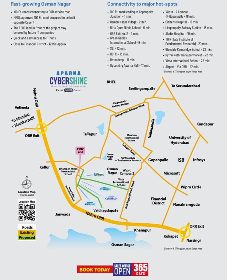 Map Location, aparna-cyber-shine 2 Bedroom 1325 Sq.Ft. Apartment In Osman Nagar Hyderabad 8986732