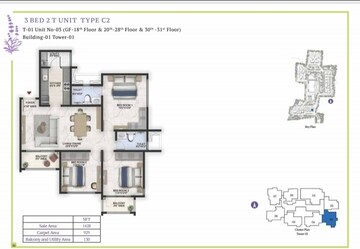 Floor Plan in 3 BHK Apartment at Prestige Lavender Fields, Varthur – for Sale