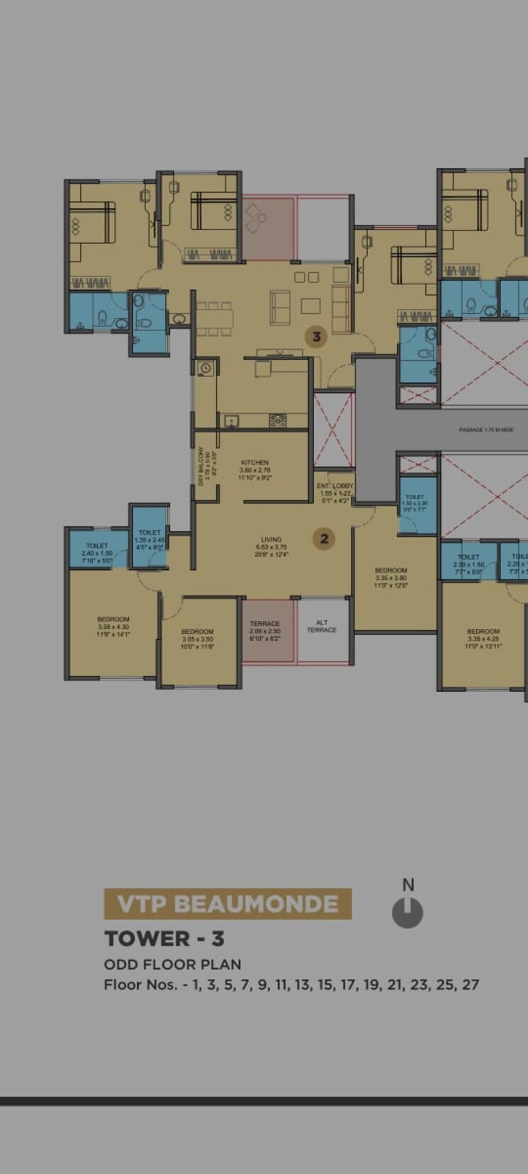 Floor Plan, vtp-beaumonde 3 Bedroom 1093 Sq.Ft. Apartment In Kharadi Pune 8987221