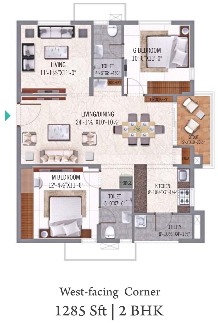Floor Plan, hallmark-pinnacle 2.5 Bedroom 1285 Sq.Ft. Apartment In Kollur Hyderabad 8987361
