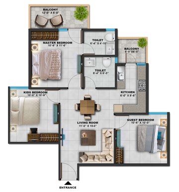 Floor Plan in 3 BHK Apartment at Sarvome Shree Homes, Sector 45 – for Sale
