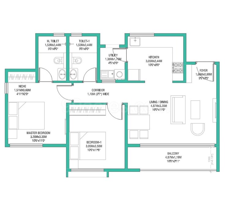 Floor Plan, godrej-splendour 2 Bedroom 1137 Sq.Ft. Apartment In Whitefield Bangalore 8988271