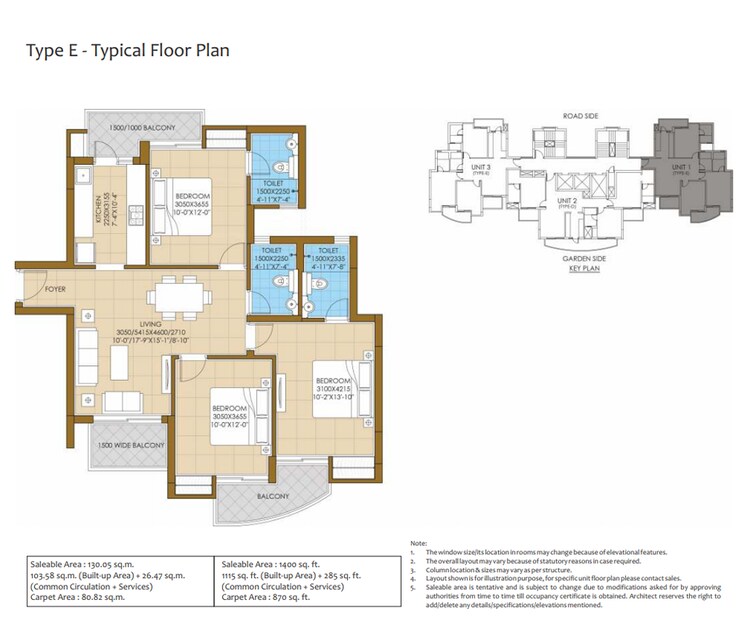 Floor Plan, ats-homekraft-pious-hideaways 3 Bedroom 1400 Sq.Ft. Apartment In Sector 150 Noida 8988902