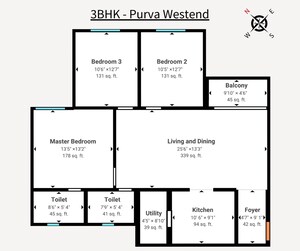 Floor Plan in 3 BHK Apartment at Puravankara Purva Westend, Kudlu Gate – for Sale