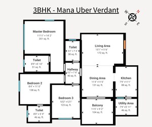 Floor Plan in 3 BHK Apartment at Mana Uber Verdant, Sarjapur Road – for Sale