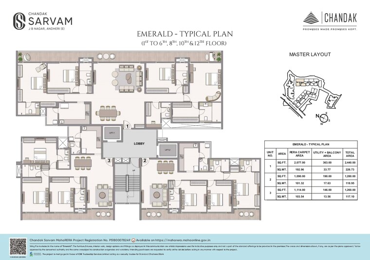 Master Plan, chandak-sarvam 3 Bedroom 1280 Sq.Ft. Apartment In Jb Nagar Mumbai 8989963