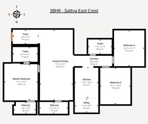 Floor Plan in 3 BHK Apartment at Salarpuria Sattva East Crest, Old Madras Road – for Sale