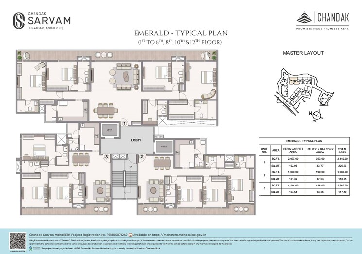 Master Plan, chandak-sarvam 3 Bedroom 1260 Sq.Ft. Apartment In Jb Nagar Mumbai 8992780