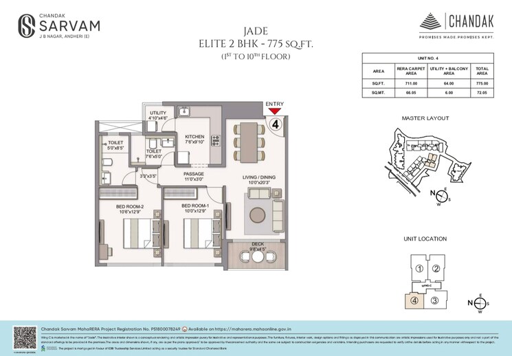 Floor Plan, chandak-sarvam 2 Bedroom 775 Sq.Ft. Apartment In Jb Nagar Mumbai 8992933