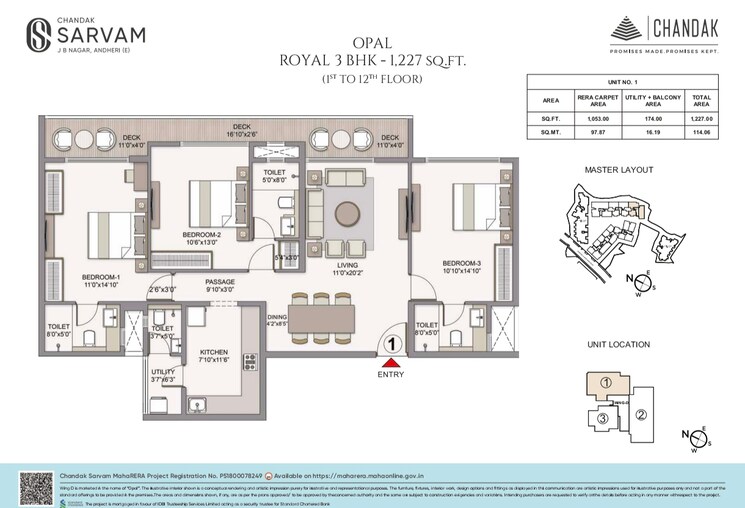 Floor Plan, chandak-sarvam 3 Bedroom 1227 Sq.Ft. Apartment In Jb Nagar Mumbai 8993065