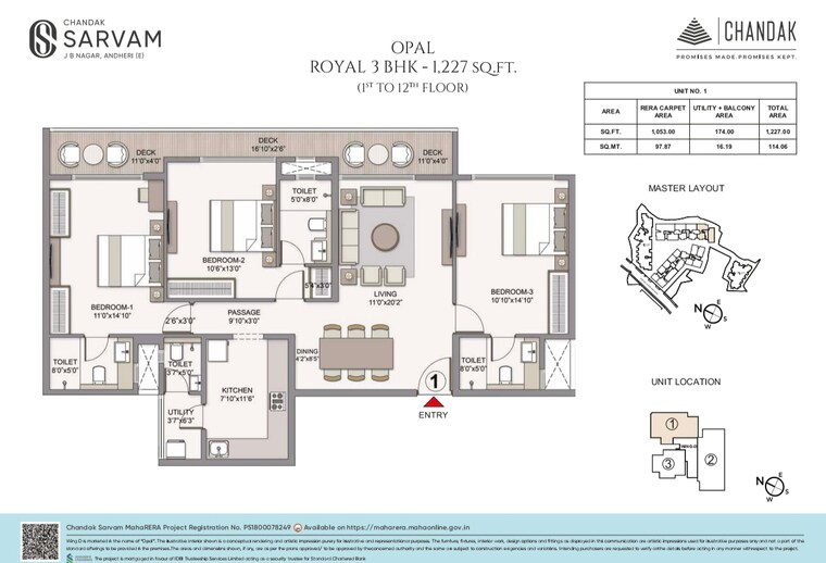 Floor Plan, chandak-sarvam 3 Bedroom 1227 Sq.Ft. Apartment In Jb Nagar Mumbai 8993065
