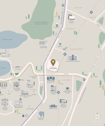 4 BHK Apartment – Map Location View at K Raheja Antares, Kanjurmarg West - for Sale