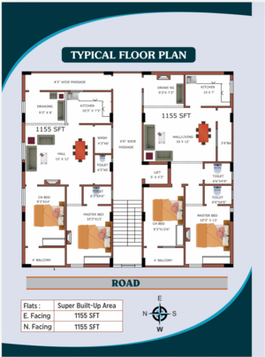 Floor Plan in 2 BHK Apartment at Meerpet – for Sale