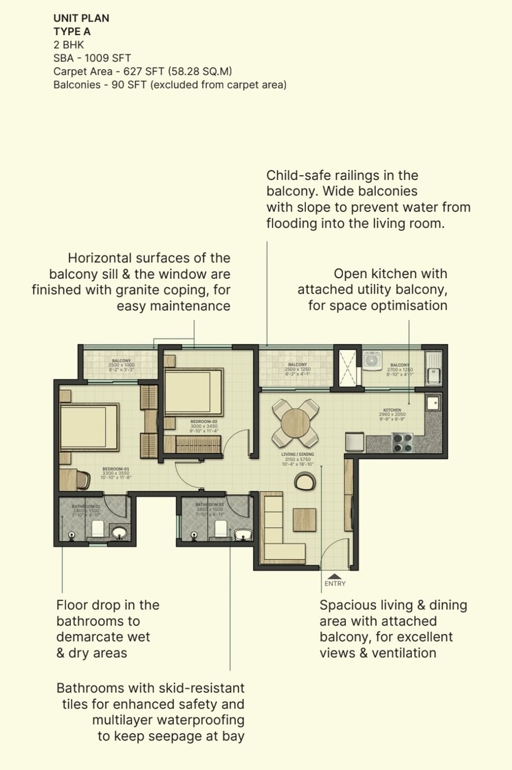 Floor Plan, sobha-dream-gardens 2 Bedroom 1009 Sq.Ft. Apartment In Thanisandra Main Road Bangalore 8994248