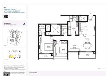 Floor Plan in 3 BHK Apartment at Sobha Madison Heights Town Park, Hosur Road – for Sale