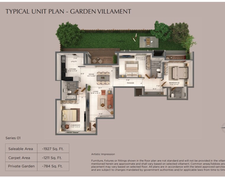 Floor Plan, provident-deansgate 3 Bedroom 1927 Sq.Ft. Villa In Kempalingapura Bangalore 8994622