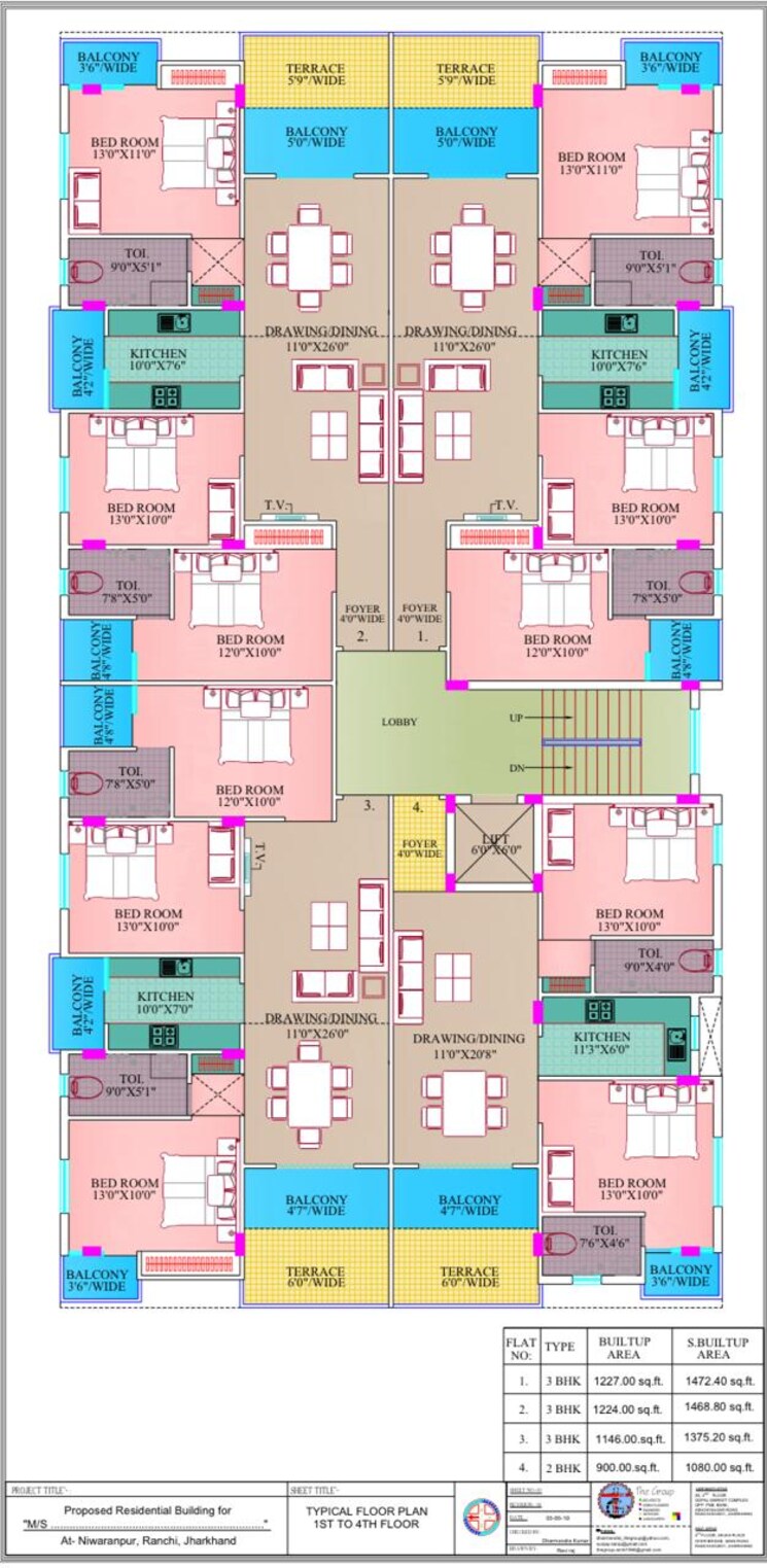 Floor Plan, anantpur 3 Bedroom 1375 Sq.Ft. Apartment In Anantpur Ranchi 8994798