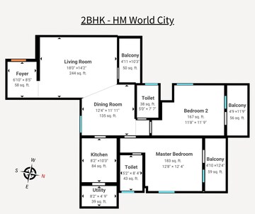 Floor Plan in 2 BHK Apartment at HM World City, Jp Nagar – for Sale