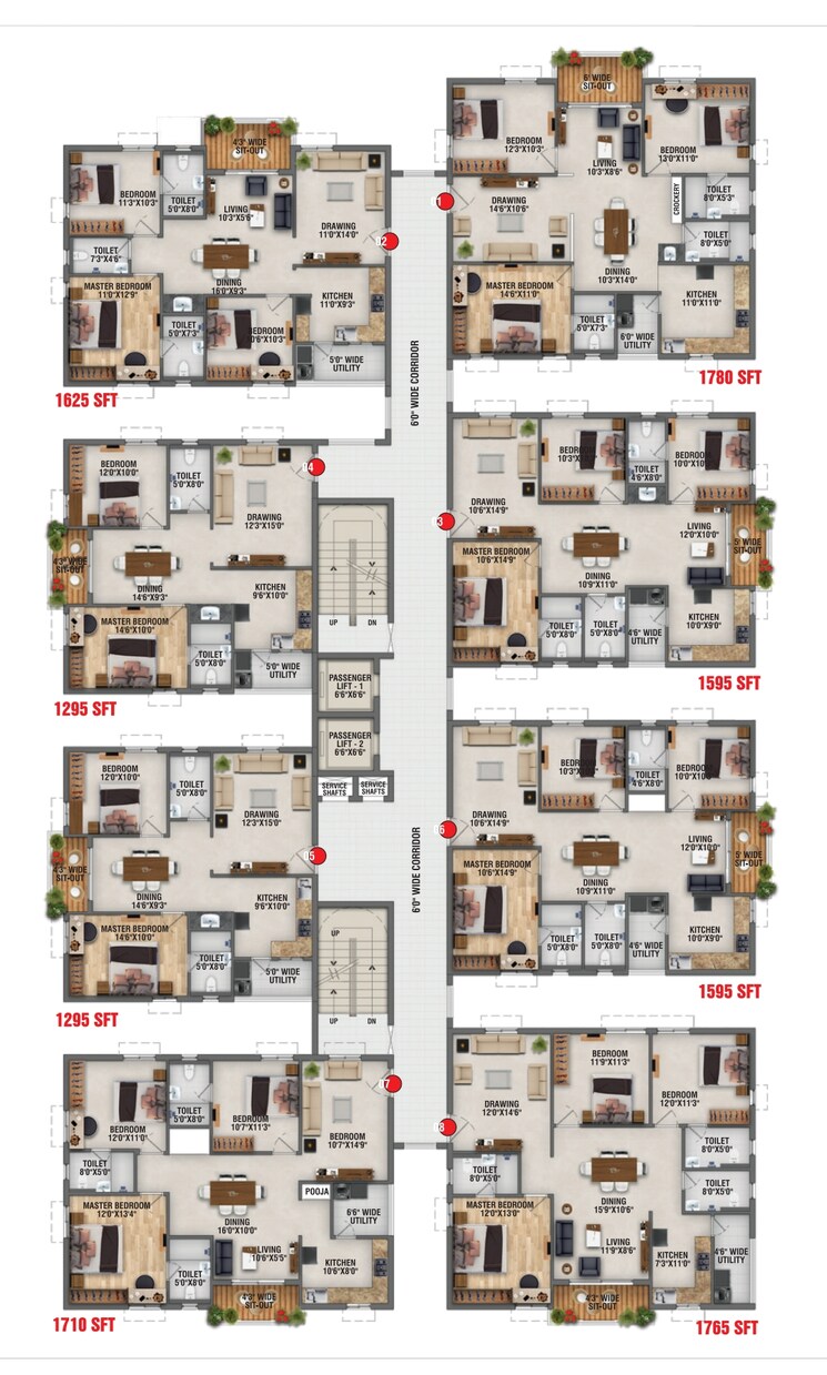 Floor Plan, rk-oxygen-valley 2 Bedroom 1290 Sq.Ft. Apartment In Mallampet Hyderabad 8996249