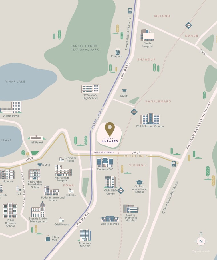 Map Location, k-raheja-antares 3 Bedroom 1136 Sq.Ft. Apartment In Kanjurmarg West Mumbai 8997737