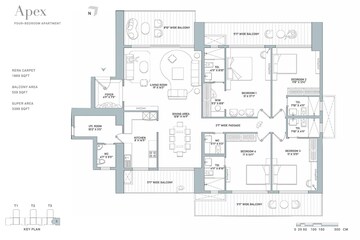 Floor Plan in 3.5 BHK Apartment at Indiabulls Estate And Club, Sector 104 – for Sale