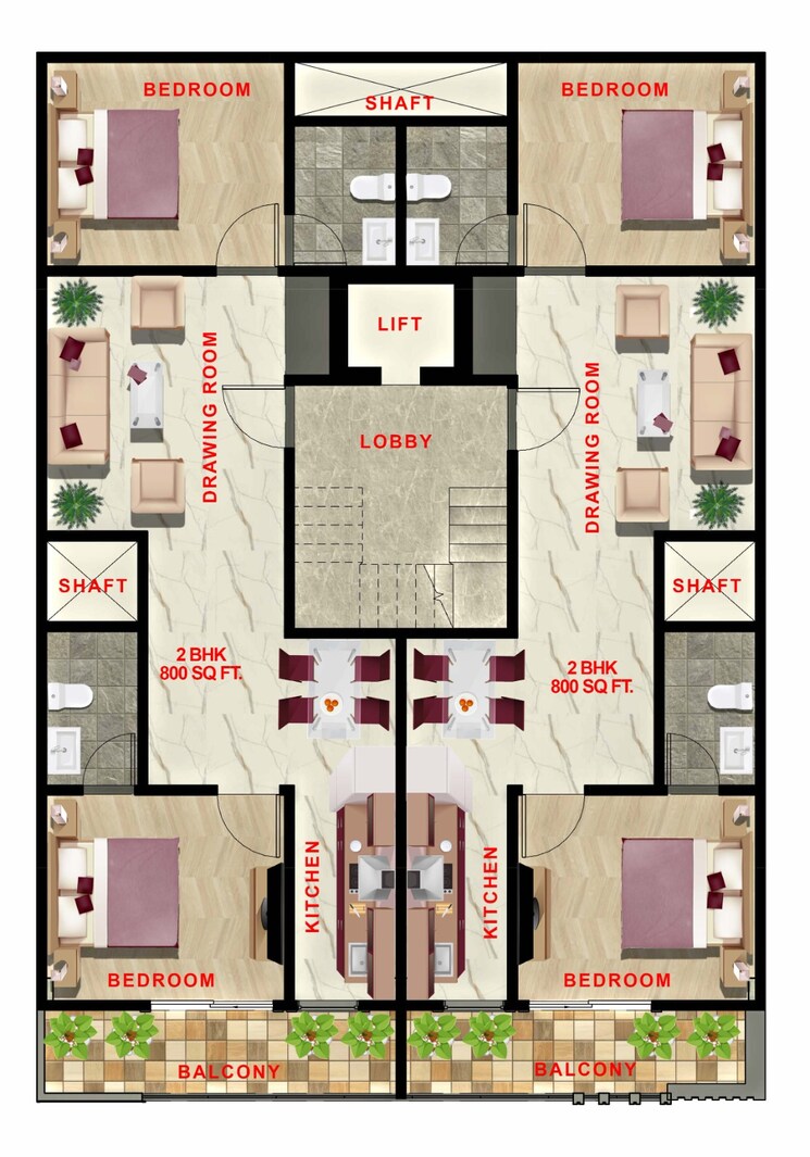 Floor Plan, sector 128 2 Bedroom 1100 Sq.Ft. Builder Floor In Sector 128 Noida 9000893