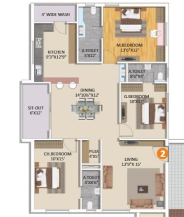 Floor Plan in 3 BHK Apartment at Gangothri Nakshatra, Manikonda – for Sale