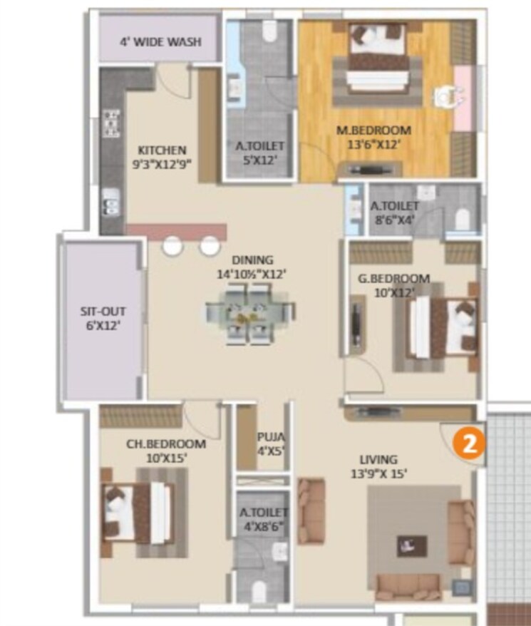 Floor Plan, gangothri-nakshatra 3 Bedroom 1773 Sq.Ft. Apartment In Manikonda Hyderabad 9001883