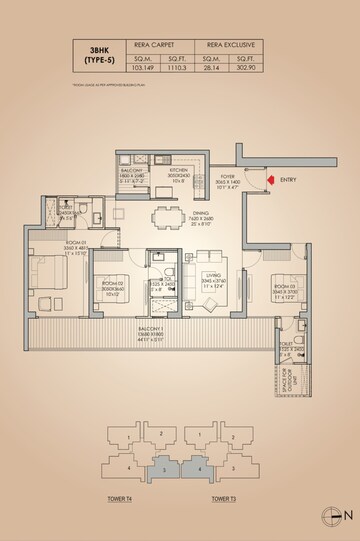 Floor Plan in 3 BHK Apartment at Godrej Aristocrat, Sector 49 – for Sale