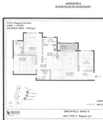 Floor Plan in 2.5 BHK Apartment at Shriram Greenfield, Budigere – for Rent