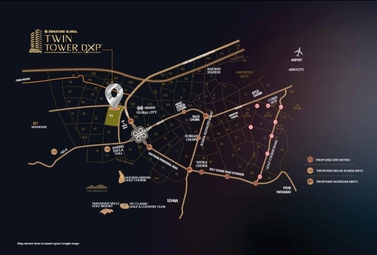 Map Location, signature-global-twin-tower-dxp 3 Bedroom 2980 Sq.Ft. Apartment In Sector 84 Gurgaon 9002679