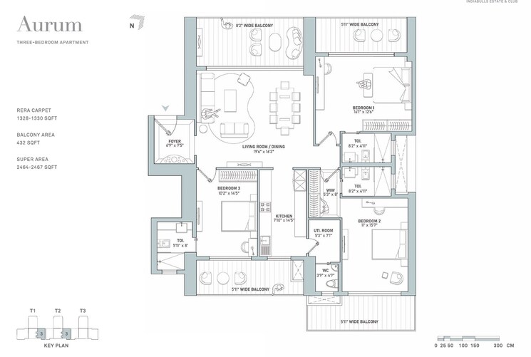 Floor Plan, indiabulls-estate-and-club 3.5 Bedroom 2465 Sq.Ft. Apartment In Sector 104 Gurgaon 9003139