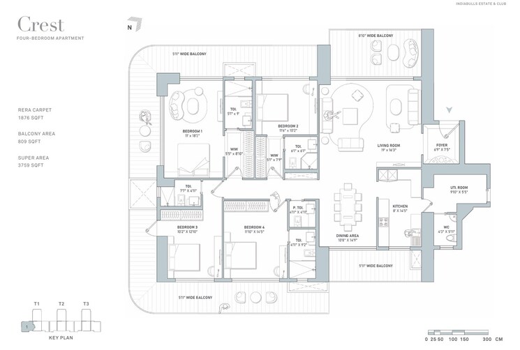 Floor Plan, indiabulls-estate-and-club 4 Bedroom 3759 Sq.Ft. Apartment In Sector 104 Gurgaon 9003301
