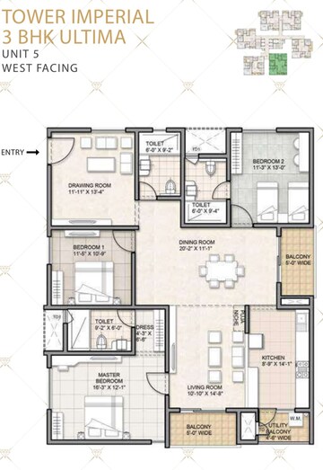 Floor Plan in 3 BHK Apartment at Aurobindo Kohinoor, Serilingampally – for Sale