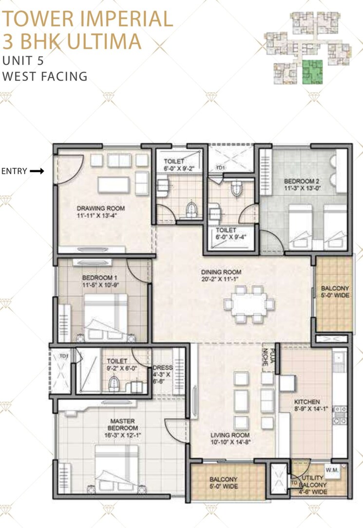 Floor Plan, aurobindo-kohinoor 3 Bedroom 2188 Sq.Ft. Apartment In Serilingampally Hyderabad 9005133