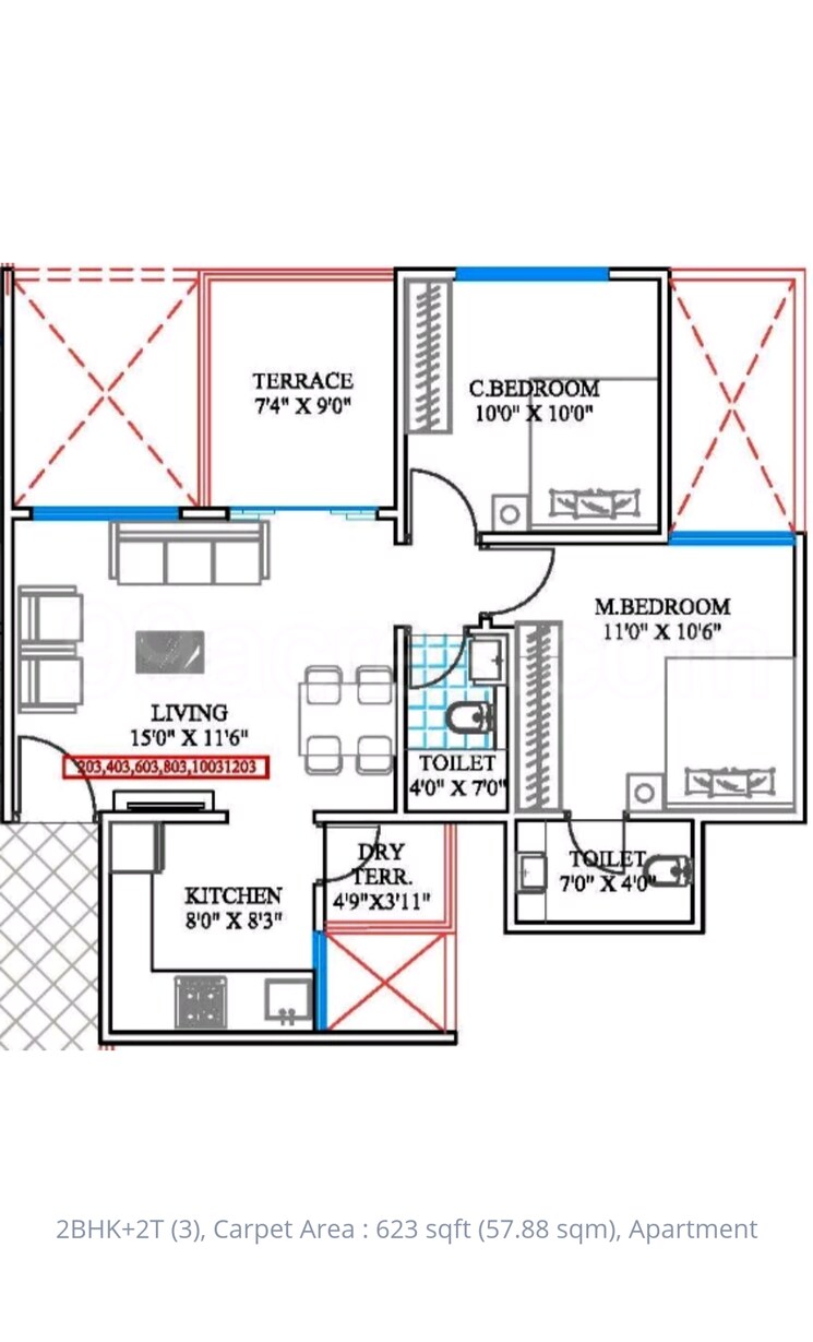 Floor Plan, mohisha-the-skylark 2 Bedroom 623 Sq.Ft. Apartment In Ravet Pune 9006251
