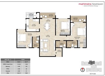 Floor Plan in 3 BHK Apartment at Mahindra Newhaven, Singasandra – for Sale