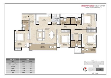 Floor Plan in 4 BHK Apartment at Mahindra Newhaven, Singasandra – for Sale