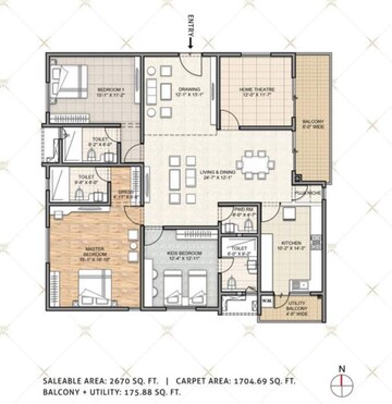 Floor Plan in 4 BHK Apartment at Aurobindo Kohinoor, Serilingampally – for Rent
