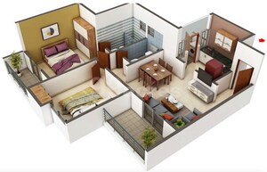 Floor Plan in 2 BHK Apartment at Kohinoor Zen Estate, Kharadi – for Sale