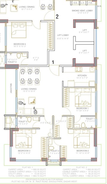 Floor Plan in 2 BHK Apartment at Amrut Meraki, Shivaji Park – for Sale