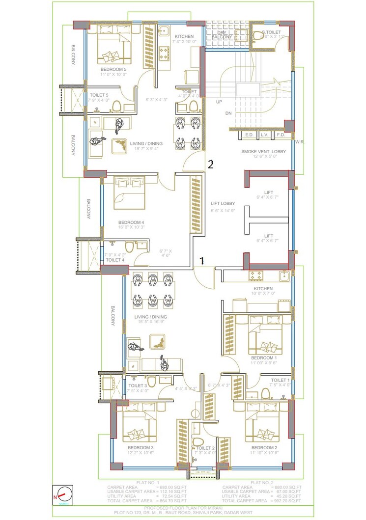 Floor Plan, amrut-meraki 3 Bedroom 880 Sq.Ft. Apartment In Shivaji Park Mumbai 9011673