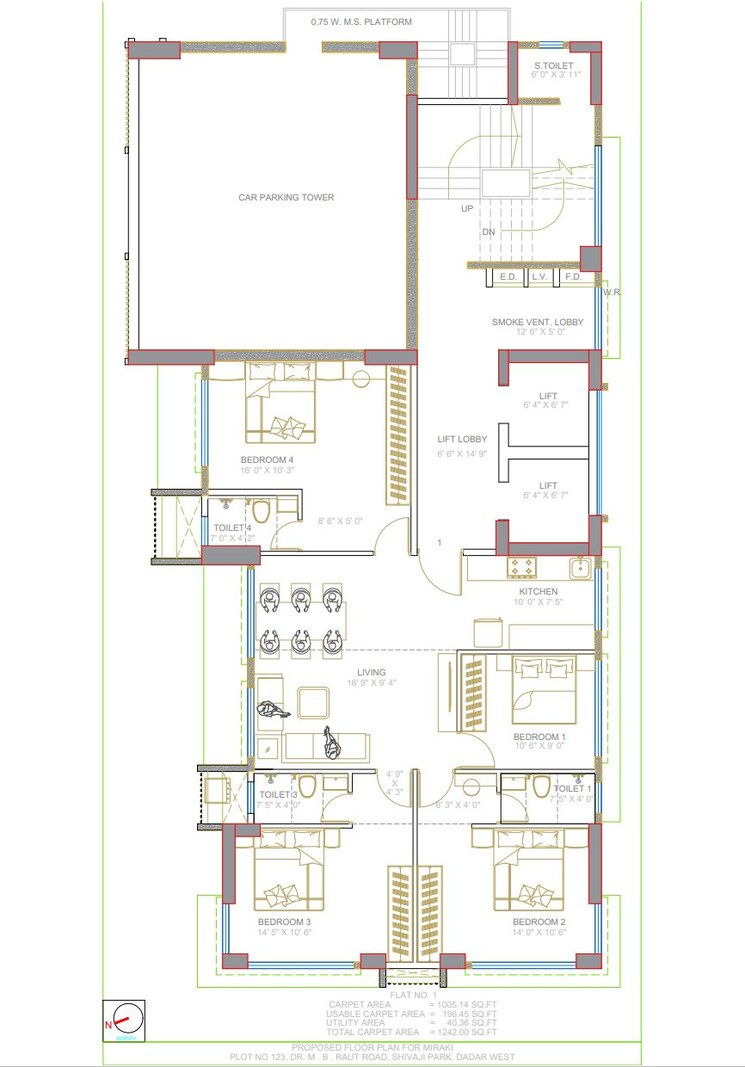 Floor Plan, amrut-meraki 3 Bedroom 880 Sq.Ft. Apartment In Shivaji Park Mumbai 9011673