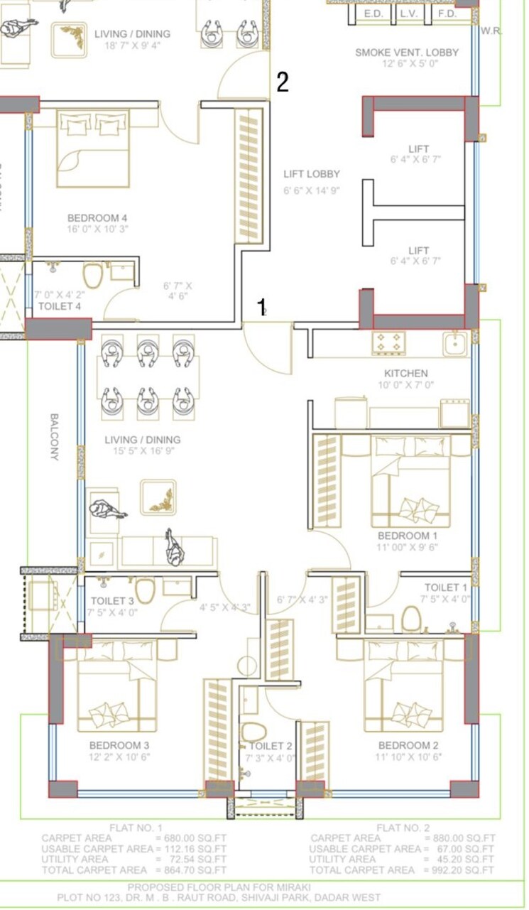 Floor Plan, amrut-meraki 3 Bedroom 1140 Sq.Ft. Apartment In Shivaji Park Mumbai 9011705